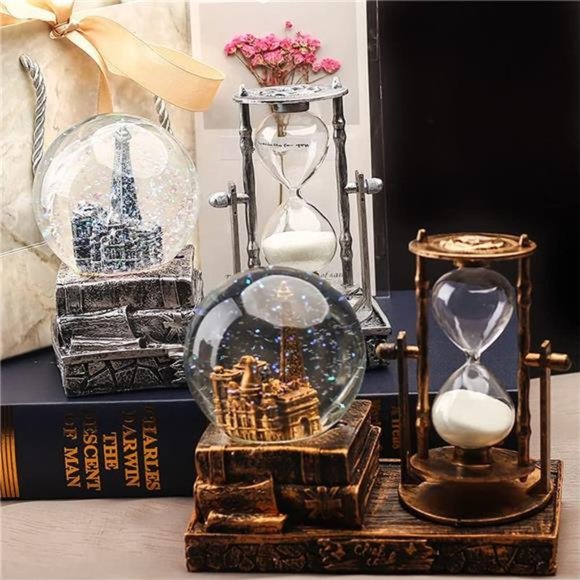 LED Music Crystal Snow Globe with Hourglass Vintage Paris Eiffel Tower Home - Picture 6 of 7